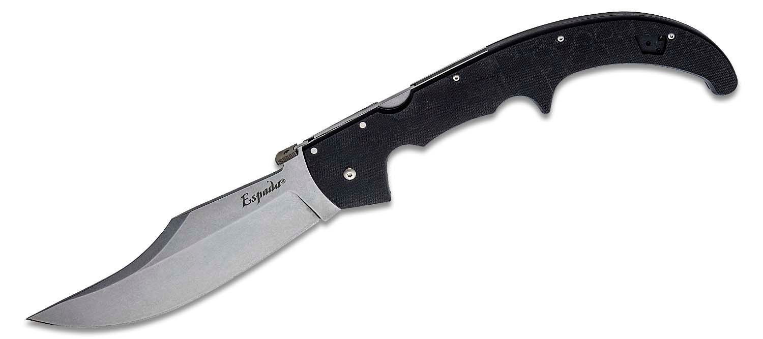 cold steel 62mgc xl espada g10 folding knife 7.5" japanese aus 10a stonewashed plain blade, black g10 handles