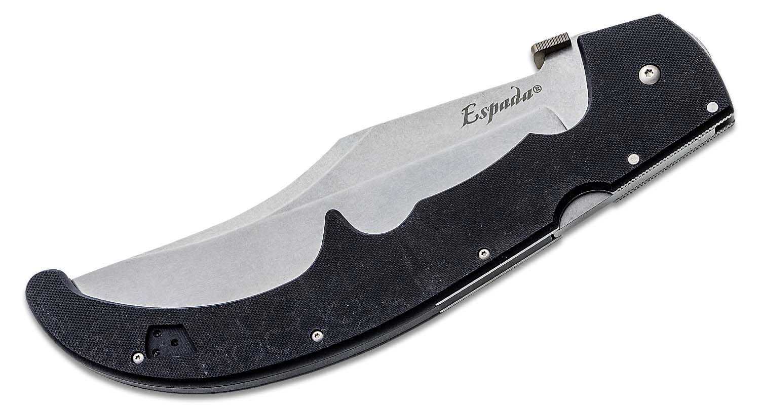 cold steel 62mgc xl espada g10 folding knife 7.5" japanese aus 10a stonewashed plain blade, black g10 handles