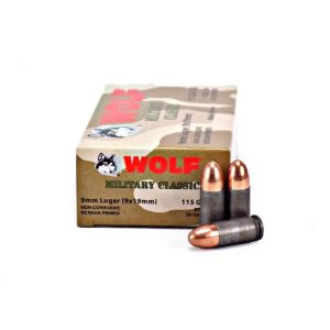 wolf military classic 9mm luger 115 grain fmj 50 rounds